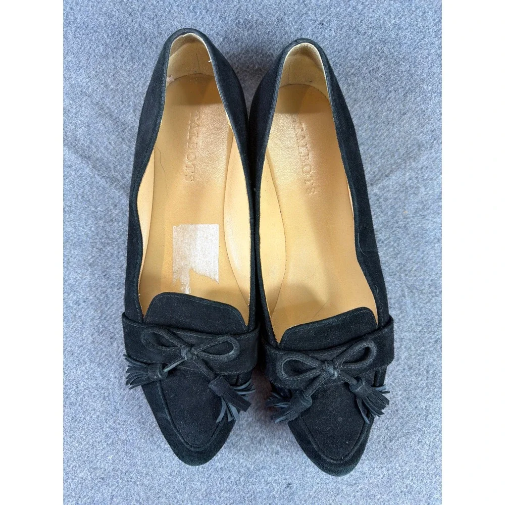 Talbots Tassel Bow Loafers Women‎ 7M Black Suede Pointed Toe Flats Driver Sole
